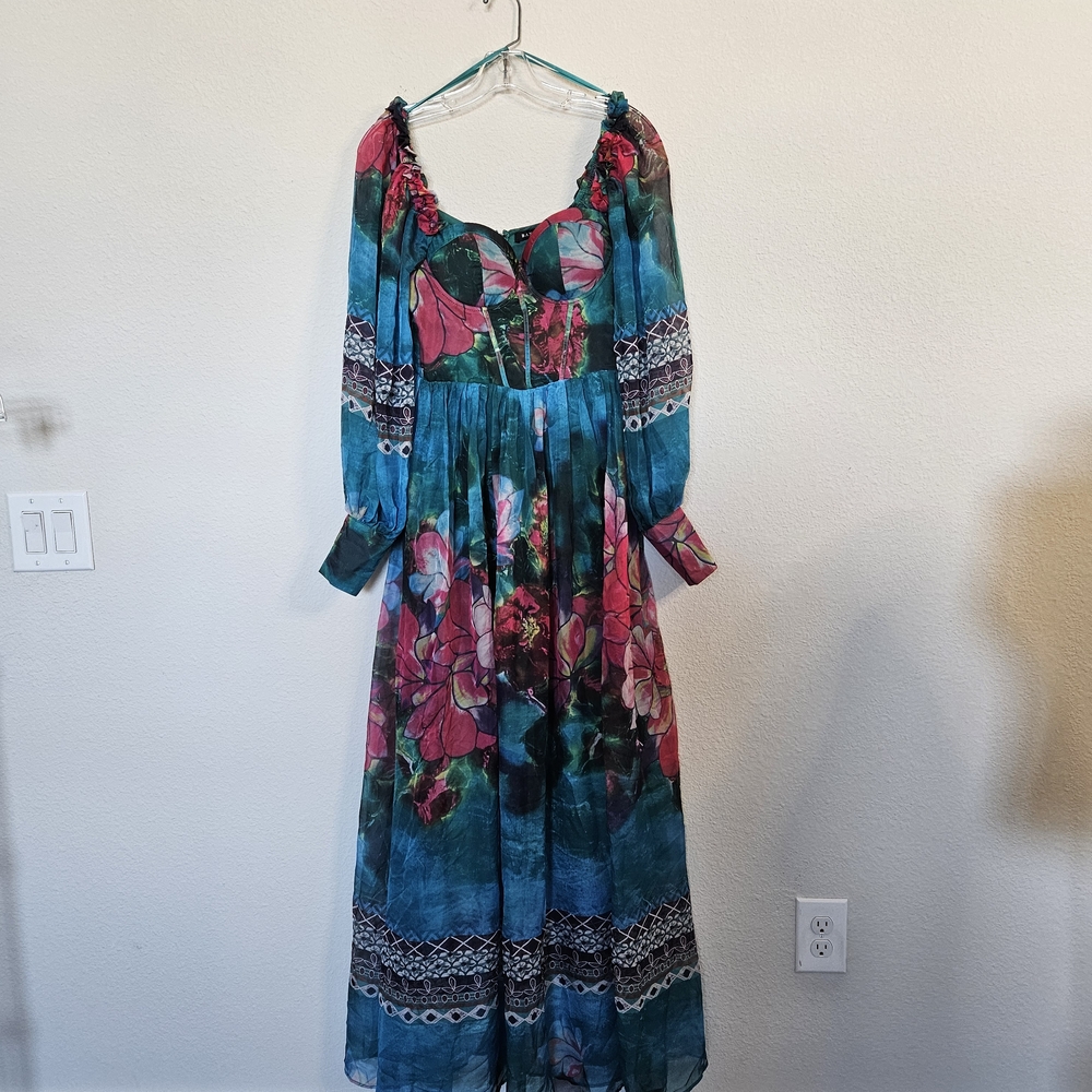 Banjul Teal and Pink Floral Maxi Dress